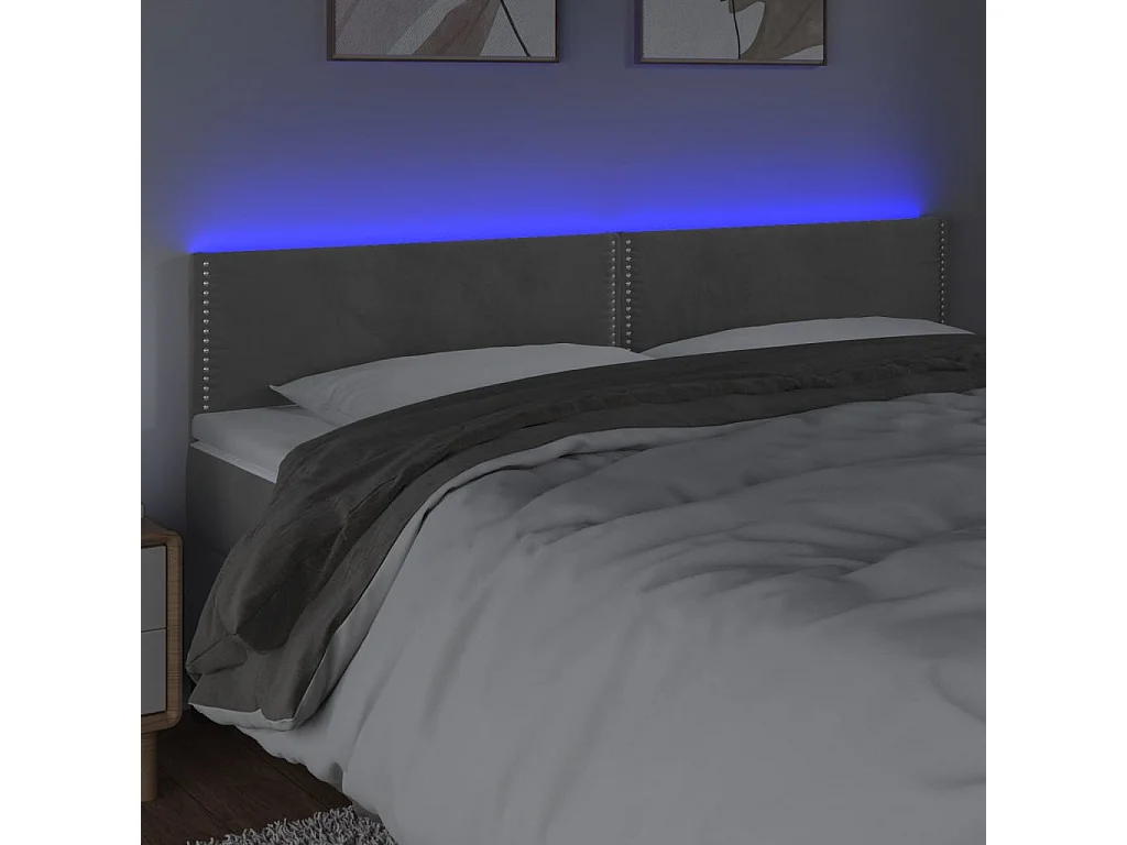Tête de lit à LED Gris clair 180x5x78/88 cm Velours POI47610 BonneVie Meuble