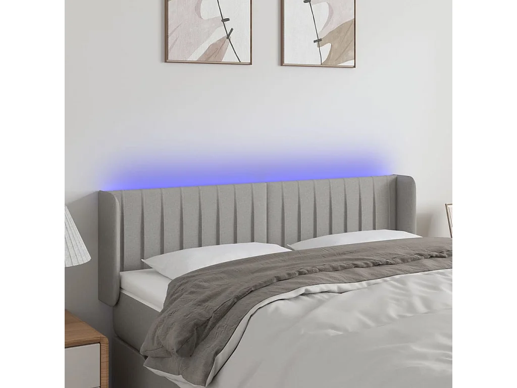Tête de lit à LED Gris clair 147x16x78/88 cm Tissu POI21561 BonneVie Meuble