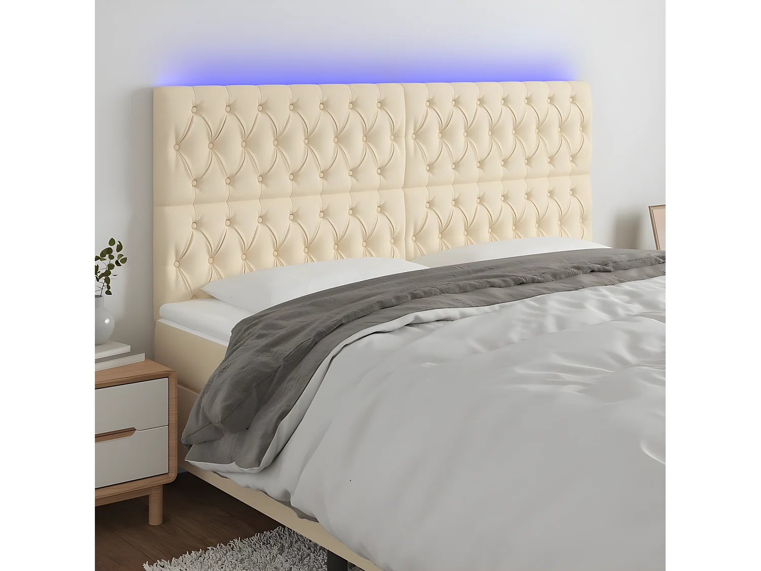 Tête de lit à LED Crème 200x7x118/128 cm Tissu POI54601 BonneVie Meuble