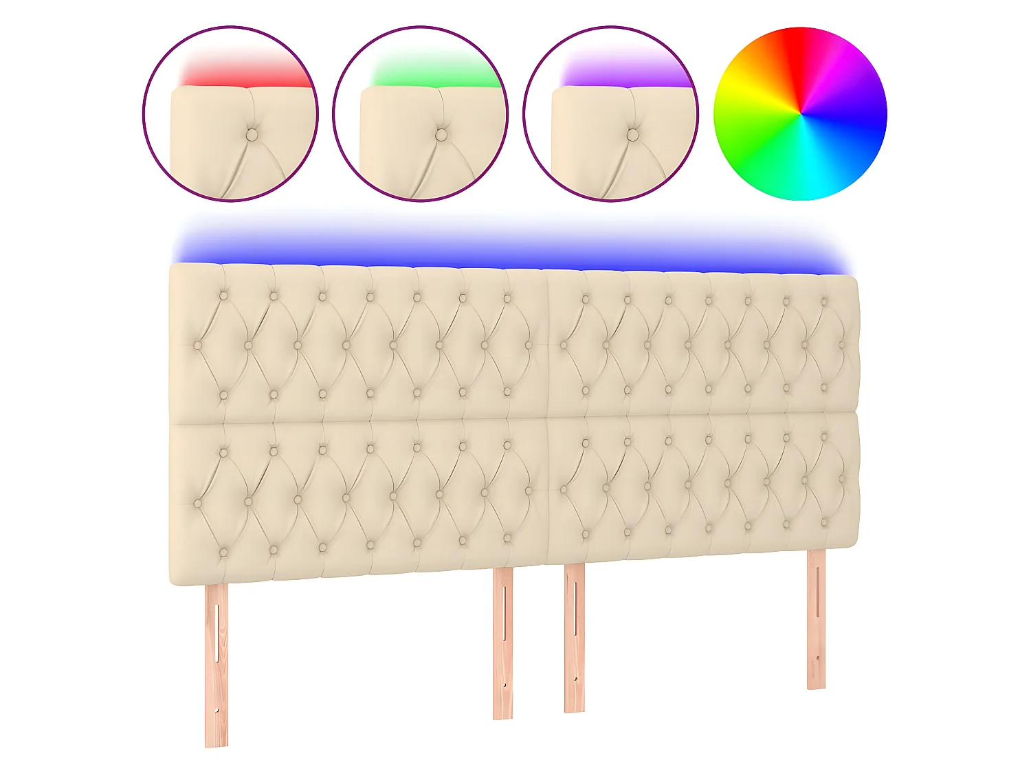 Tête de lit à LED Crème 200x7x118/128 cm Tissu POI54601 BonneVie Meuble