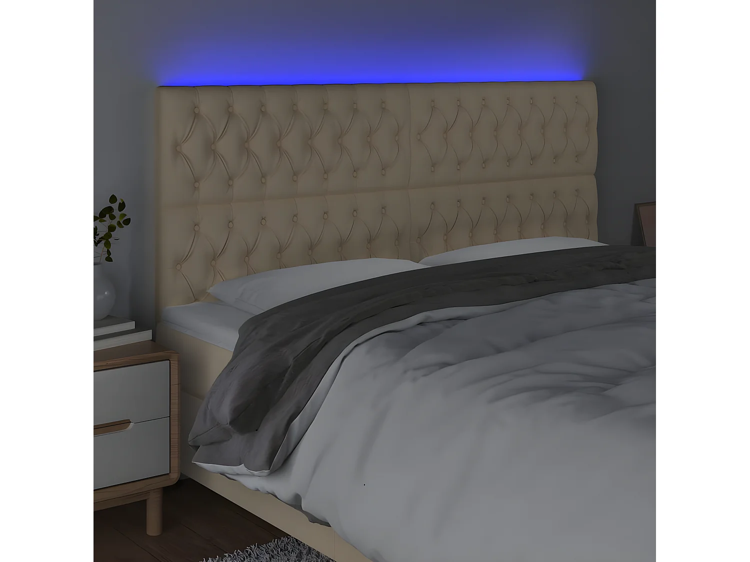Tête de lit à LED Crème 200x7x118/128 cm Tissu POI54601 BonneVie Meuble