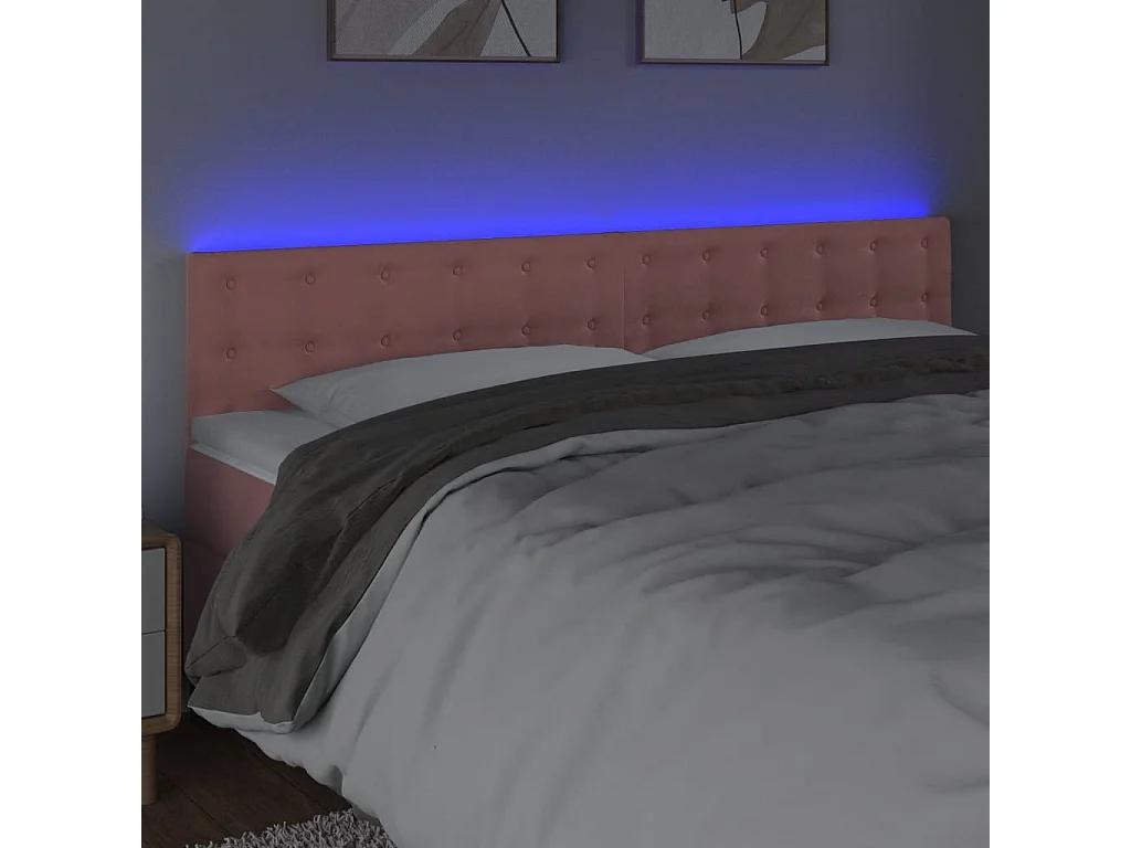 Cabeceira de cama c/ luzes LED veludo 200x5x78/88 cm rosa PT869824