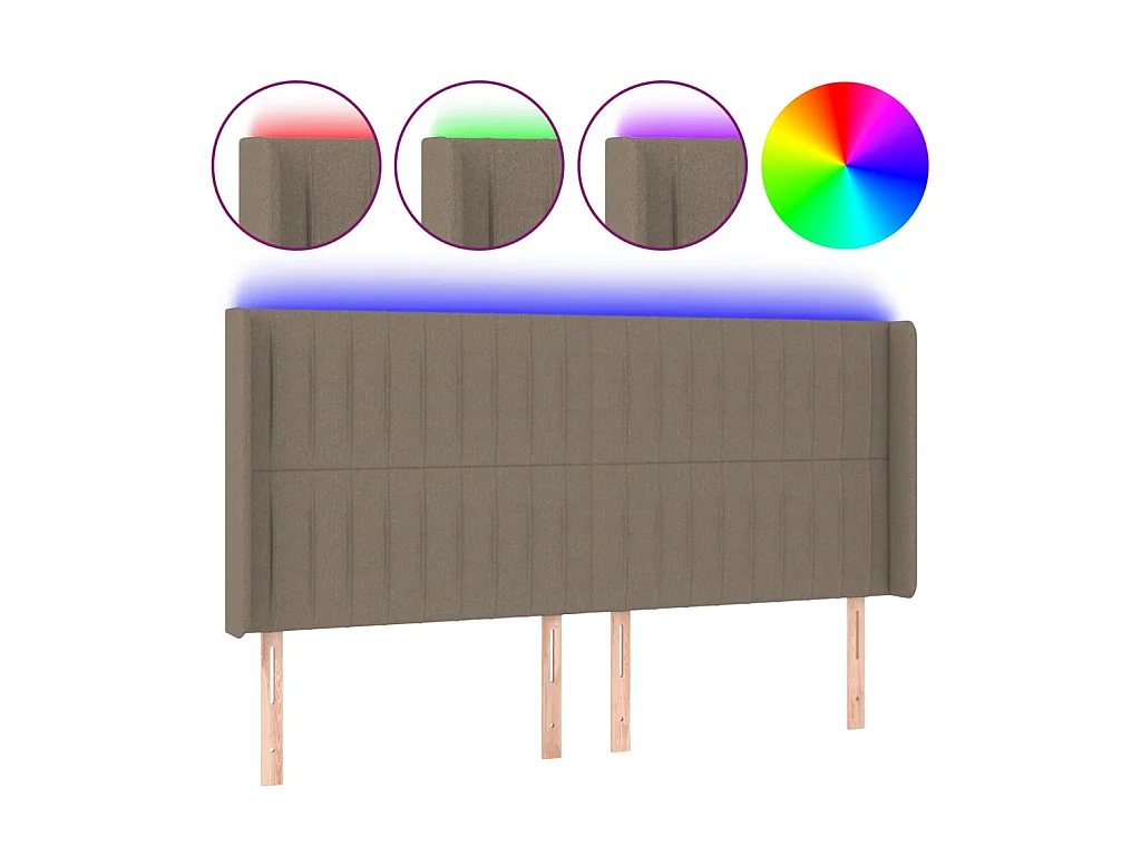 Testiera | Testata del letto a LED Tortora 183x16x118/128 cm in Tessuto