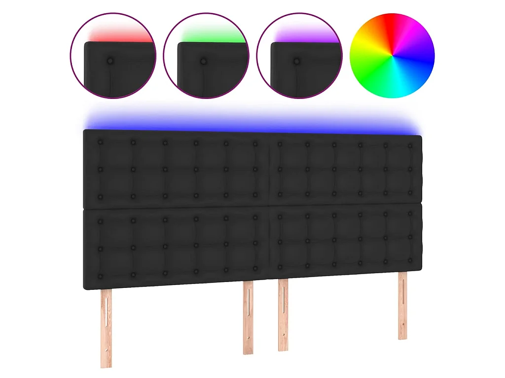 Cabeceira cama c/ LED couro artificial 180x5x118/128 cm preto PT329035