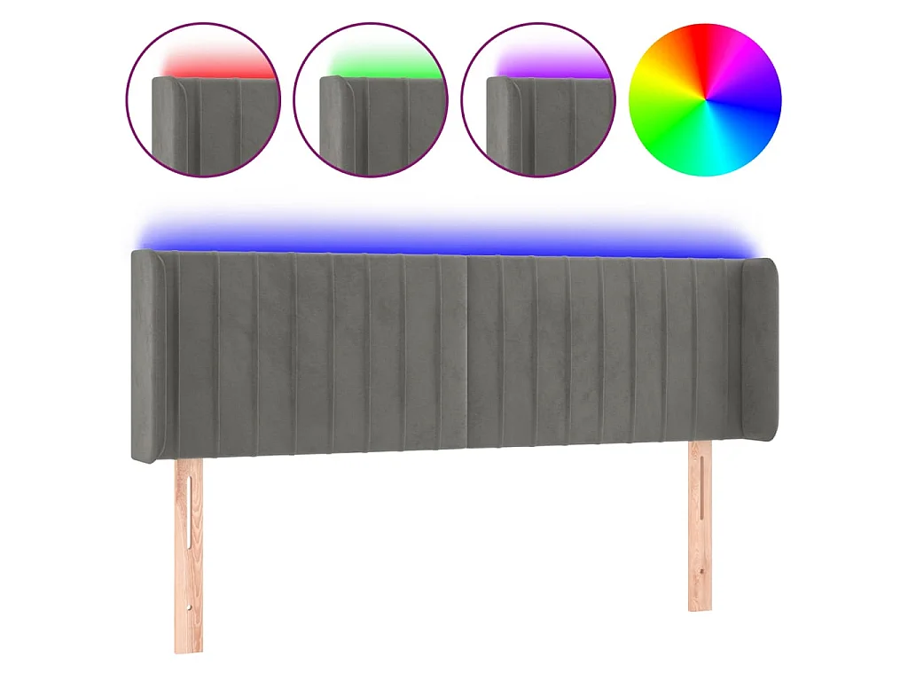 Cabecero con LED de terciopelo gris claro 147x16x78/88 cm ES25028