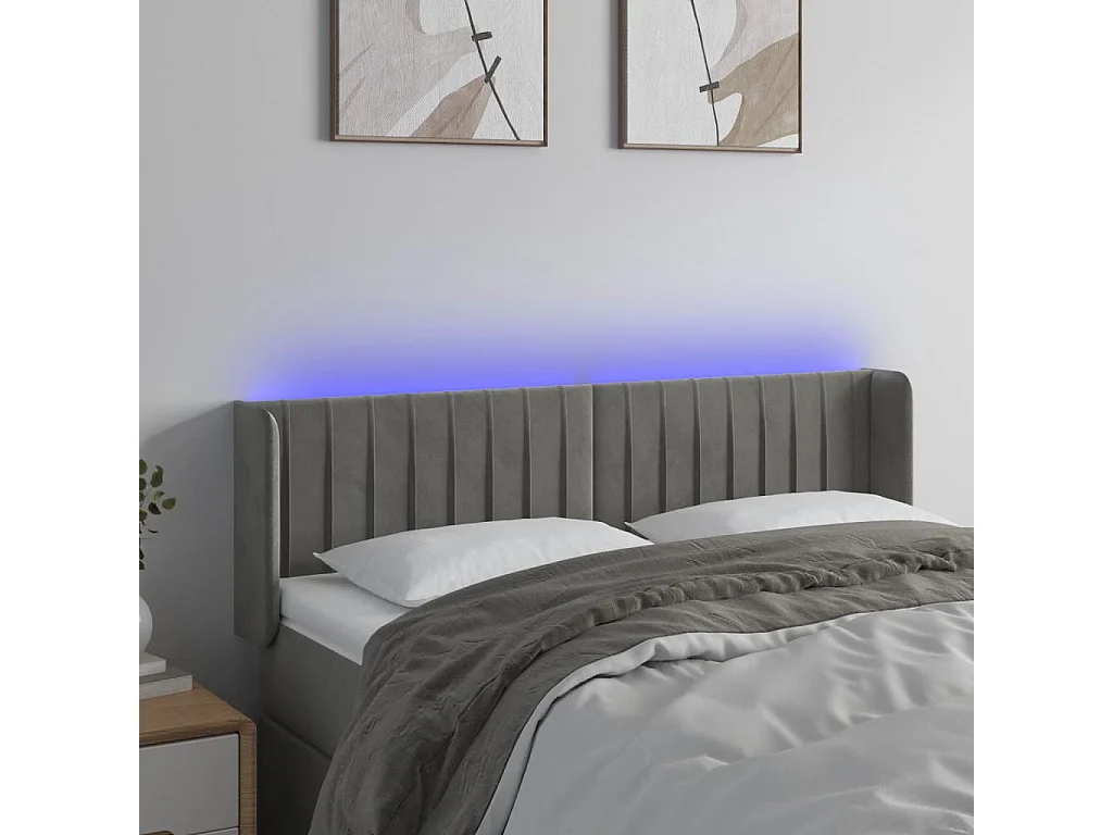 Cabecero con LED de terciopelo gris claro 147x16x78/88 cm ES25028