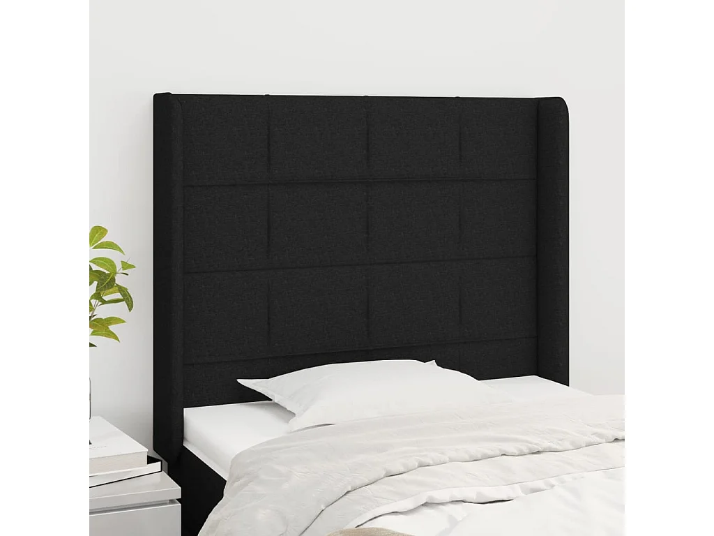 Tête de lit avec oreilles Noir 103x16x118/128 cm Tissu POI20686 BonneVie Meuble