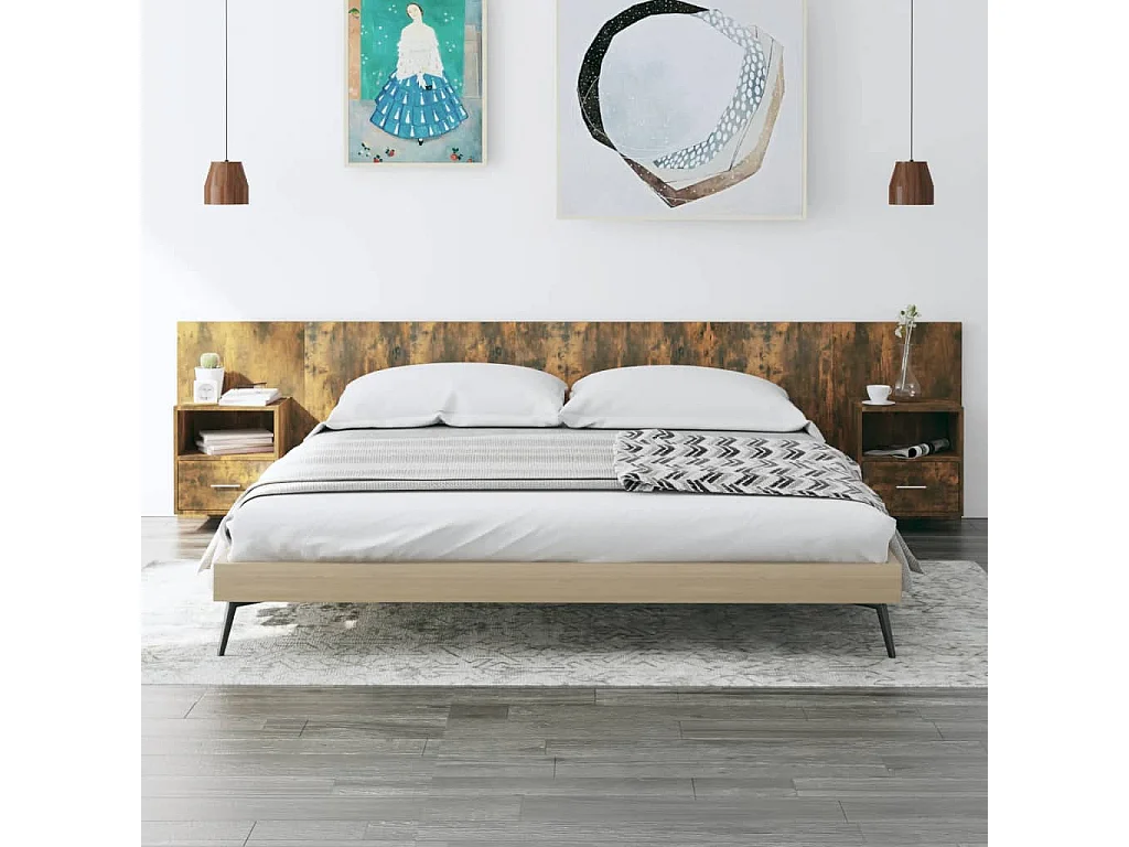 Tête de lit avec armoires Chêne fumé Bois d'ingénierie POI46463 BonneVie Meuble