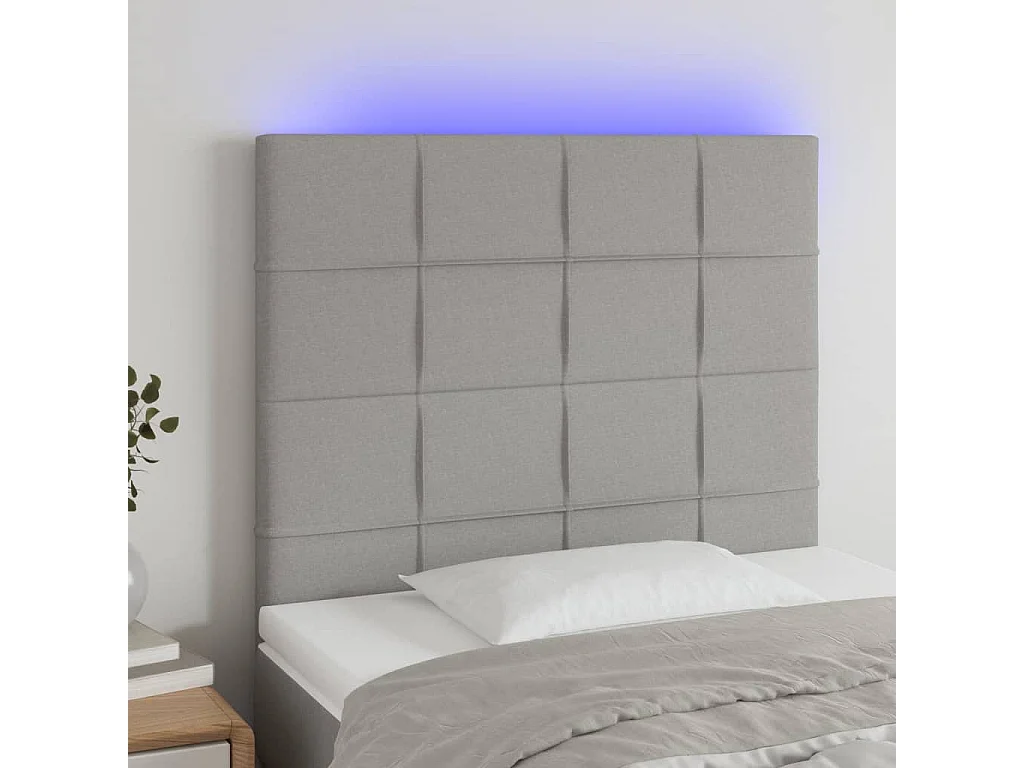 Tête de lit à LED Gris clair 90x5x118/128 cm Tissu POI12813 BonneVie Meuble