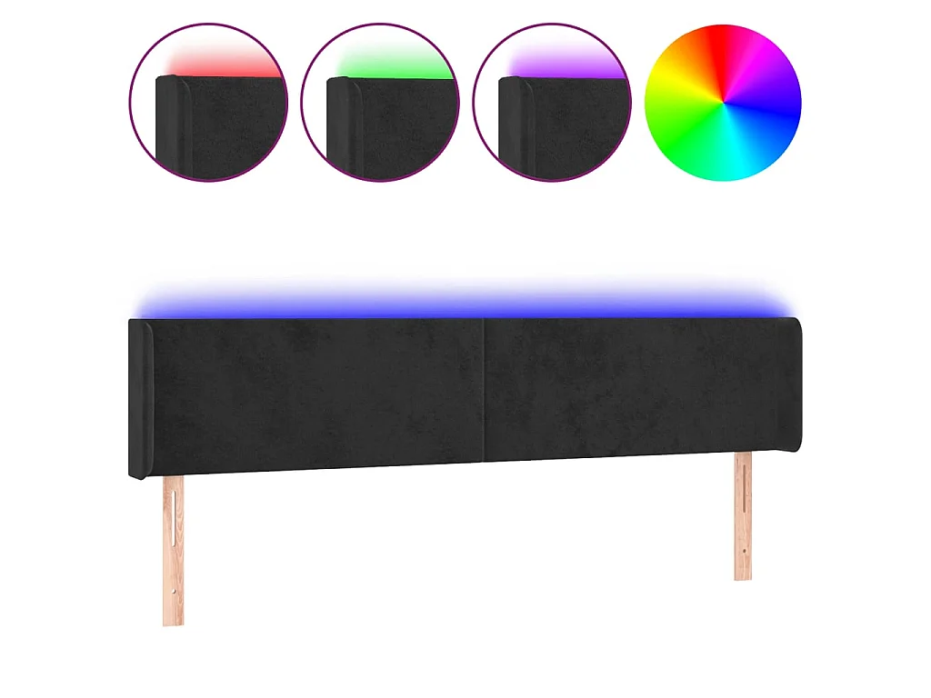 Cabecero con LED de terciopelo negro 163x16x78/88 cm ES67885