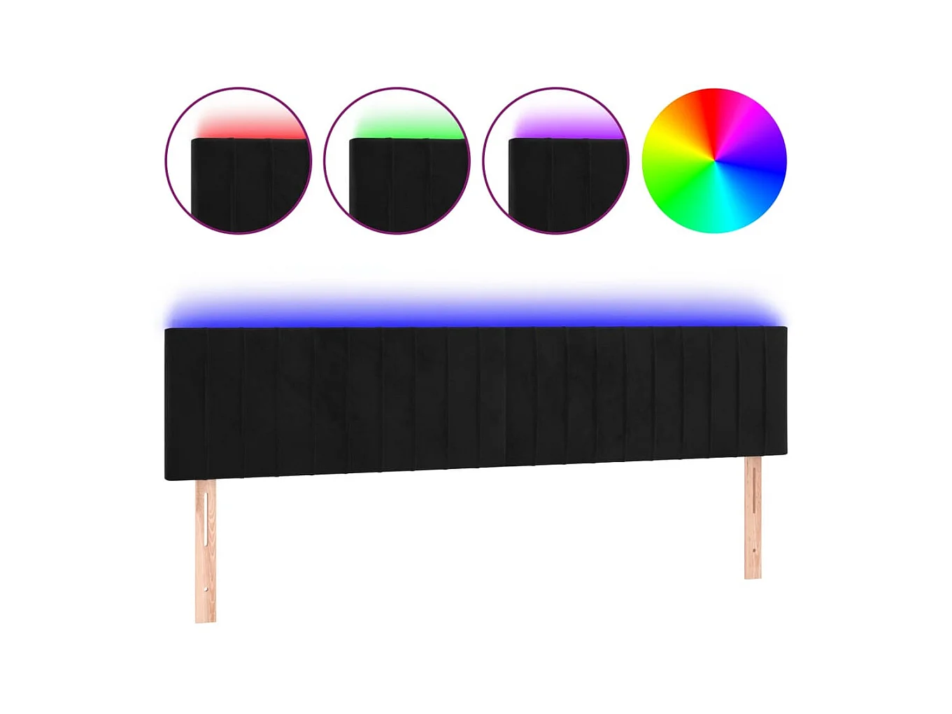Testiera | Testata del letto a LED Nera 180x5x78/88 cm in Velluto