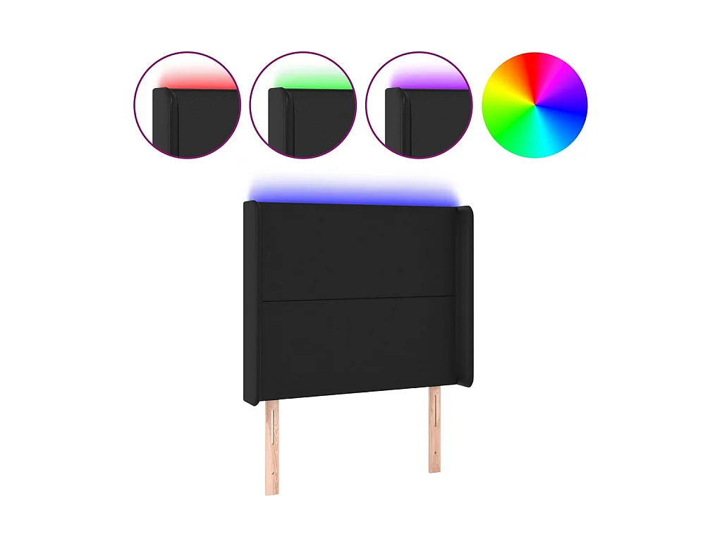 Tête de lit à LED Noir 93x16x118/128 cm Similicuir POI34161 BonneVie Meuble