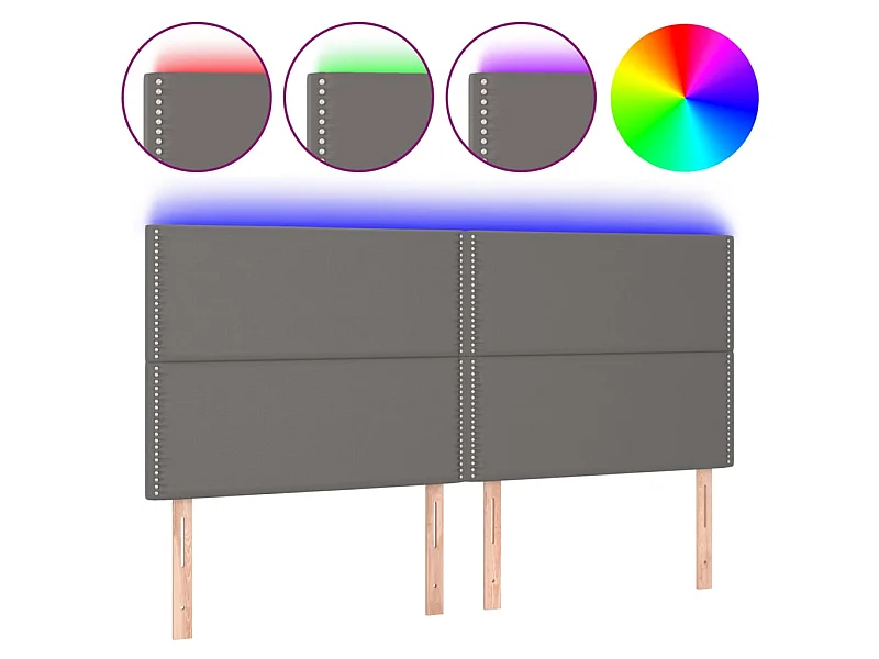 Cabeceira cama c/ LED 180x5x118/88cm couro artificial cinzento PT773213