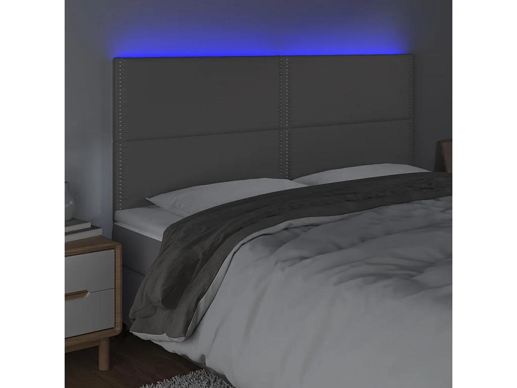 Cabeceira cama c/ LED 180x5x118/88cm couro artificial cinzento PT773213
