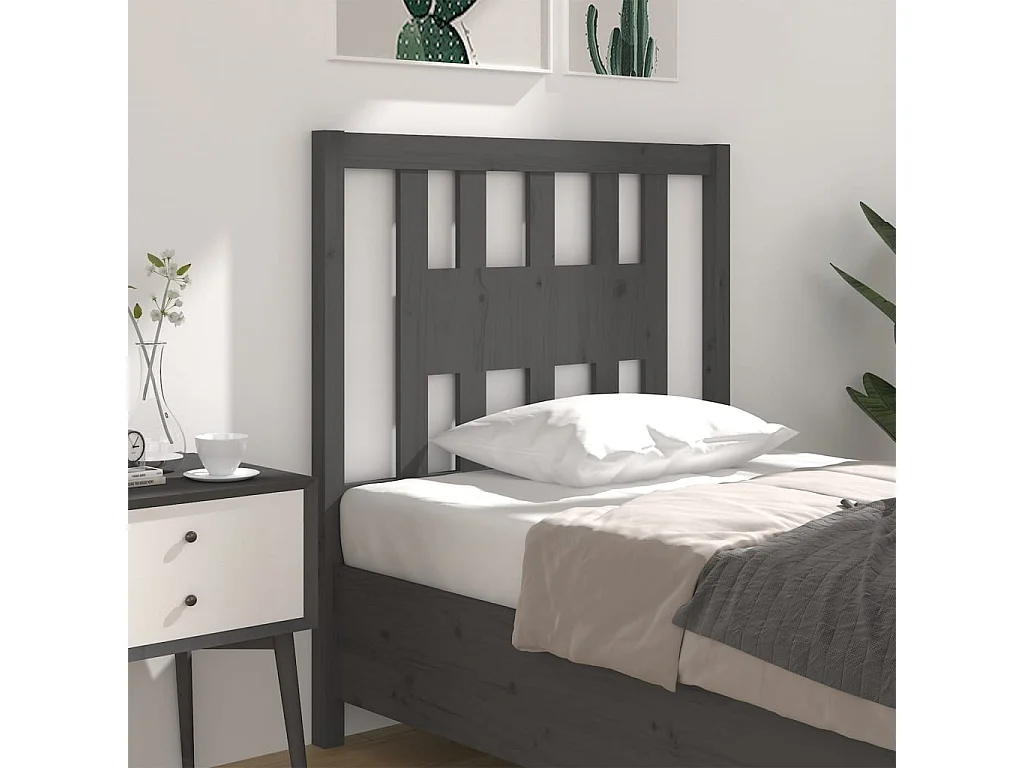 Tête de lit Gris 106x4x100 cm Bois massif de pin POI21375 BonneVie Meuble