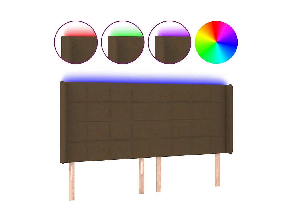 Testiera | Testata del letto a LED Marrone Scuro 163x16x118/128 cm in Tessuto