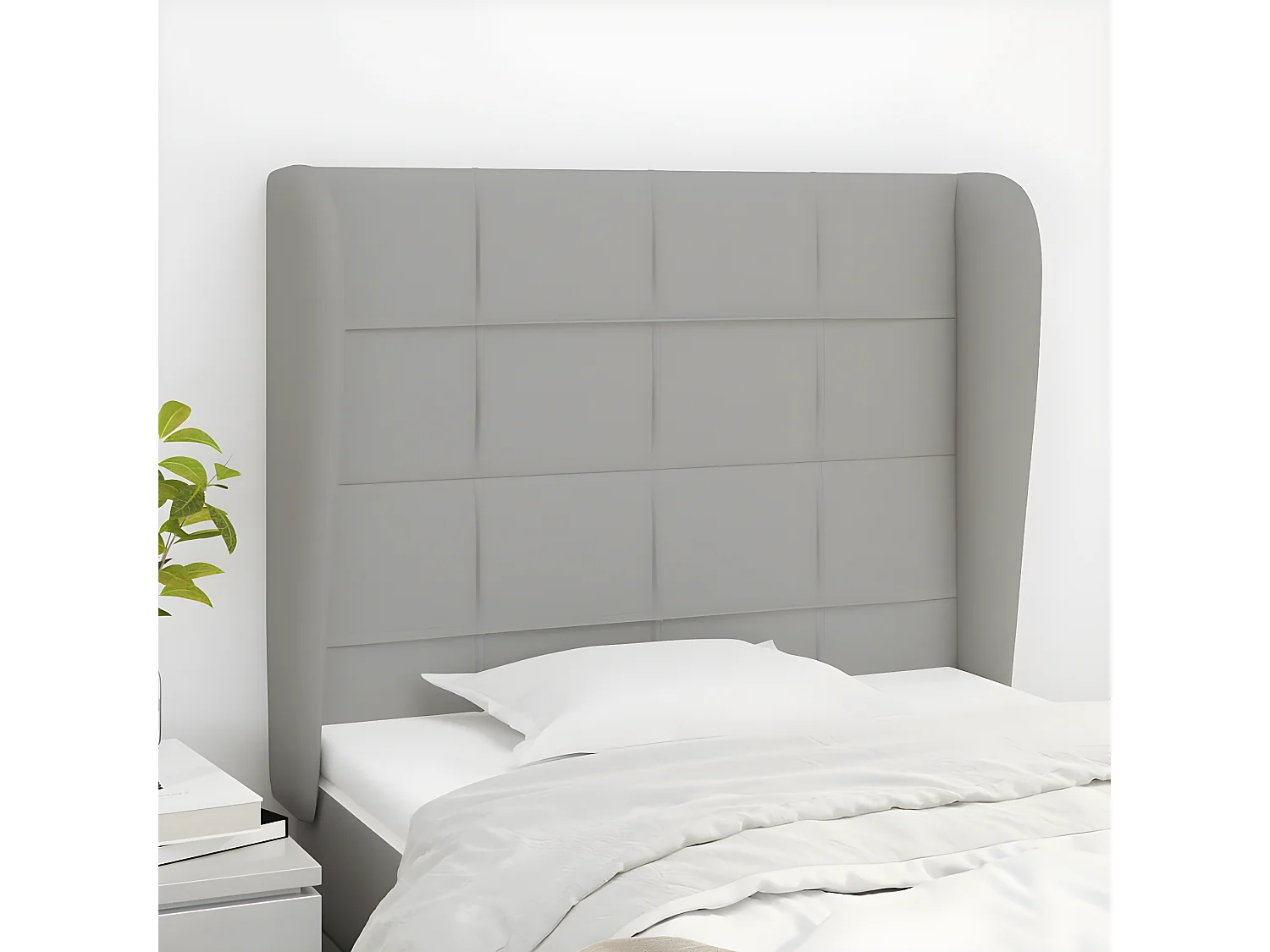 Tête de lit avec oreilles Gris clair 103x23x118/128 cm Tissu POI97031 BonneVie Meuble
