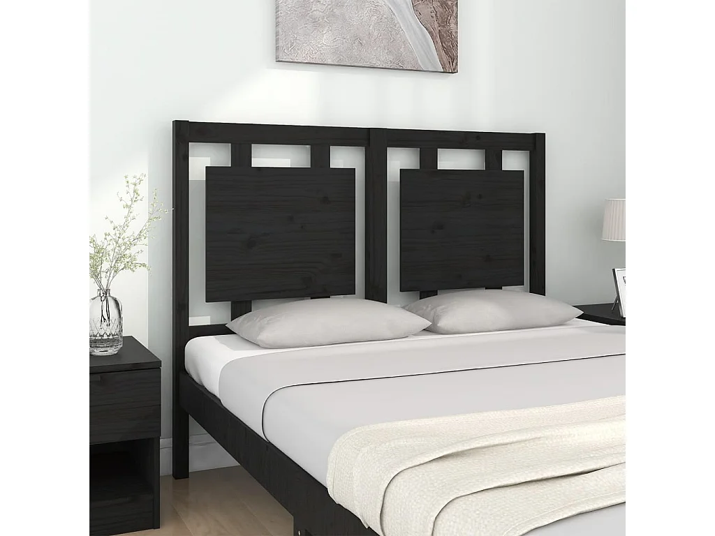 Tête de lit Noir 125,5x4x100 cm Bois massif de pin POI80294 BonneVie Meuble