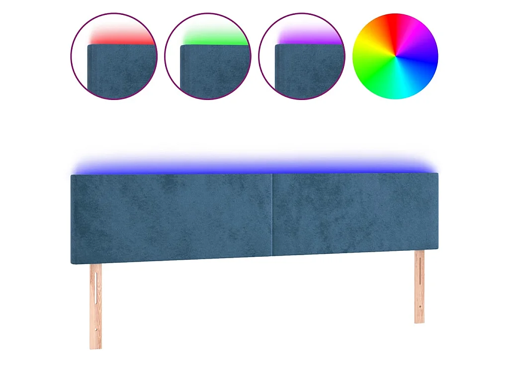 Cabeceira de cama c/ luzes LED veludo 200x5x78/88cm azul-escuro PT106317