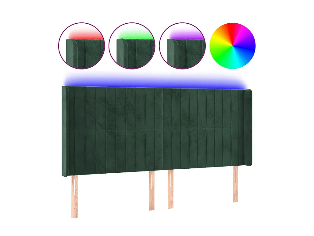 Tête de lit à LED Vert foncé 183x16x118/128 cm Velours POI76532 BonneVie Meuble