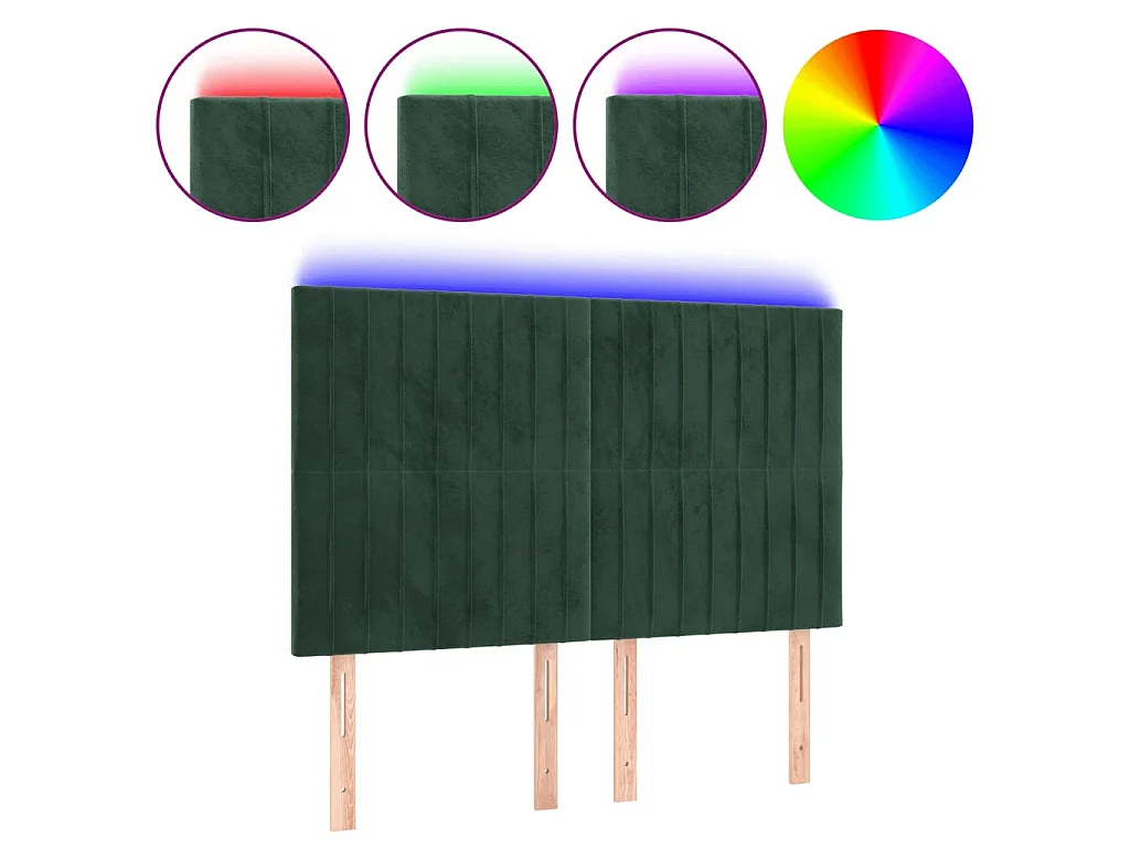 Cabeceira de cama c/ LED veludo 144x5x118/128 cm verde-escuro PT463559