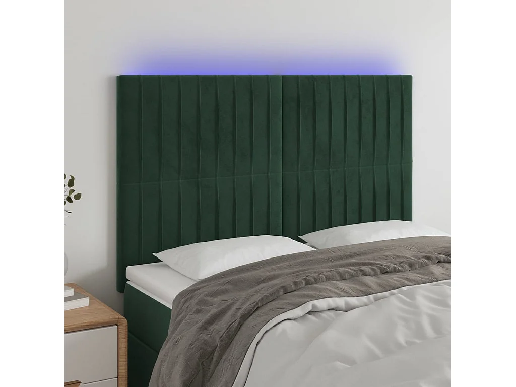 Cabeceira de cama c/ LED veludo 144x5x118/128 cm verde-escuro PT463559