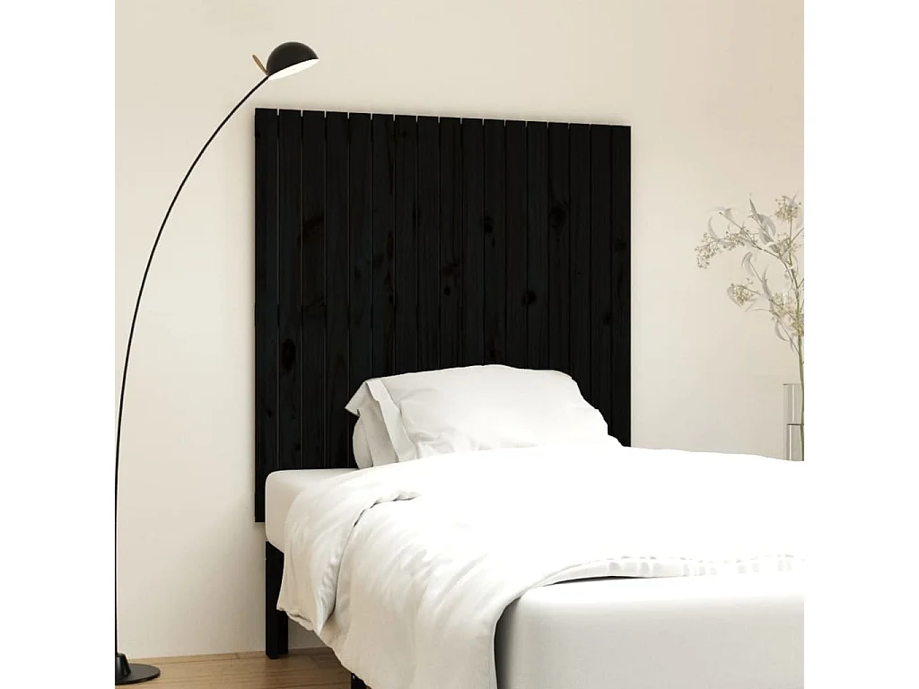 Tête de lit murale Noir 108x3x110 cm Bois massif de pin POI62054 BonneVie Meuble