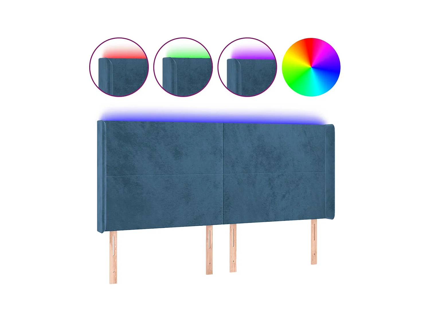 Tête de lit à LED Bleu foncé 183x16x118/128 cm Velours POI89246 BonneVie Meuble