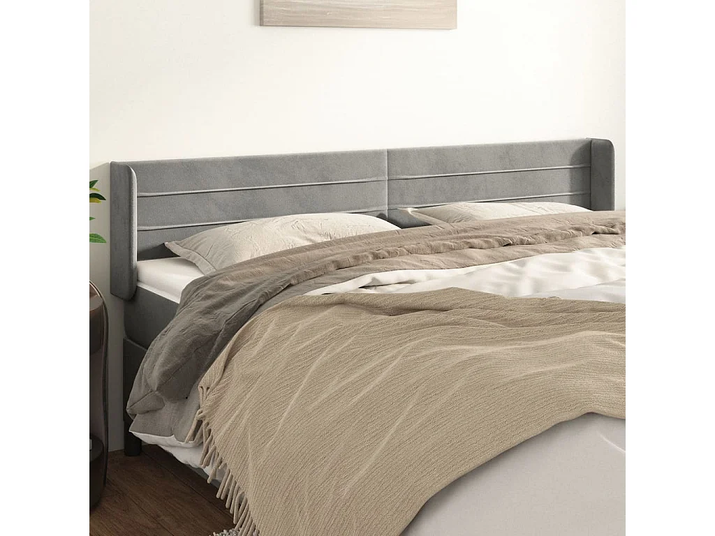 Tête de lit avec oreilles Gris clair 163x16x78/88 cm Velours POI94837 BonneVie Meuble