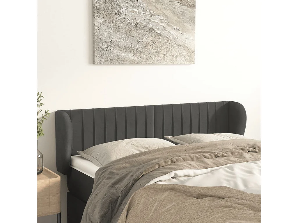 Cabecero de terciopelo gris oscuro 147x23x78/88 cm ES44318