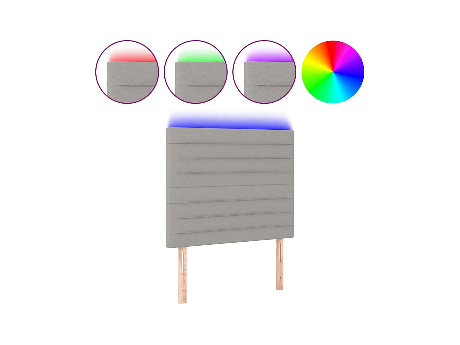 Tête de lit à LED Gris clair 90x5x118/128 cm Tissu POI74857 BonneVie Meuble