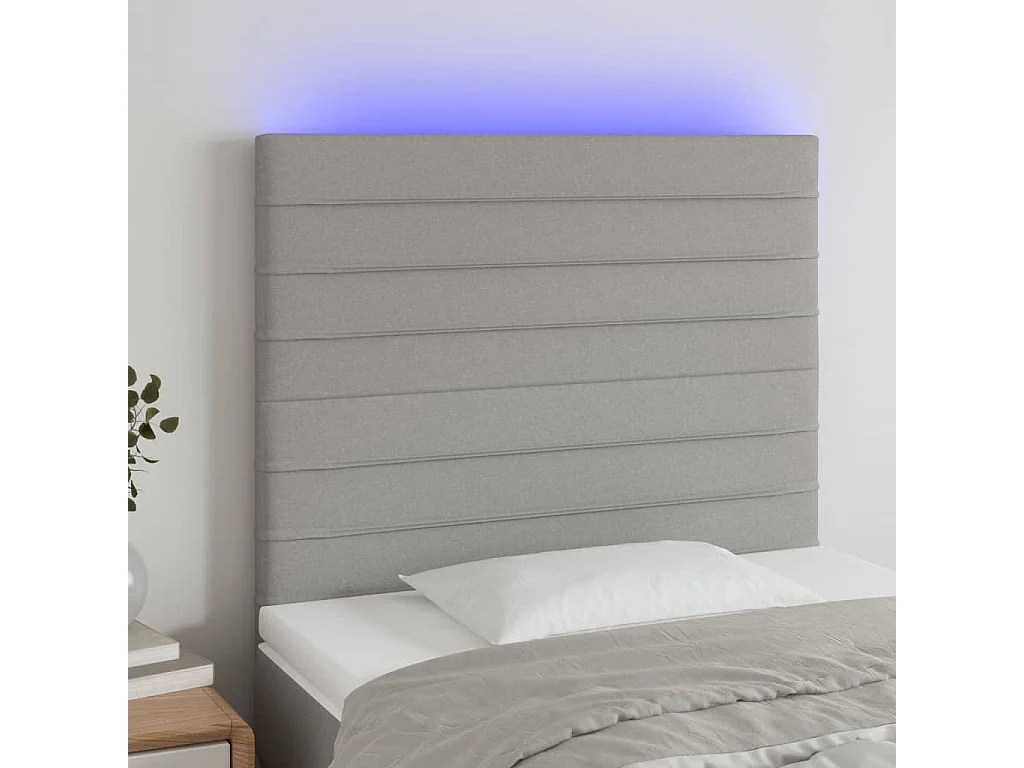 Tête de lit à LED Gris clair 90x5x118/128 cm Tissu POI74857 BonneVie Meuble
