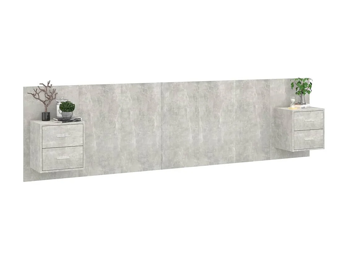 Tête de lit avec armoires Gris béton Bois d'ingénierie POI90657 BonneVie Meuble