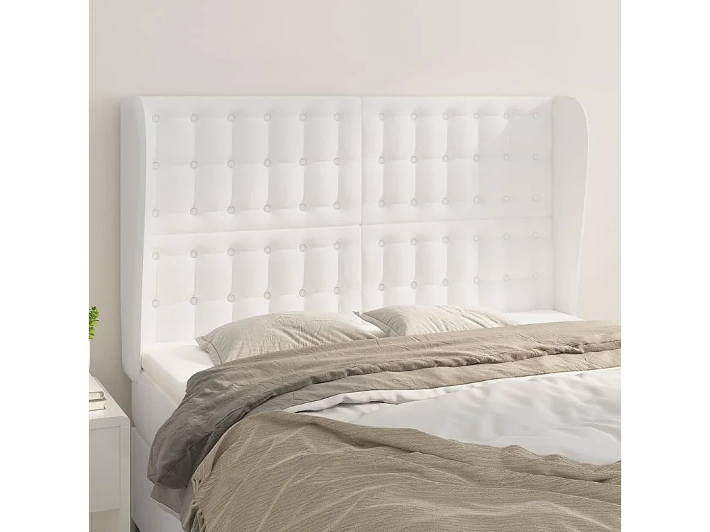 Cabeceira cama c/ abas couro artificial 147x23x118/128cm branco PT270193