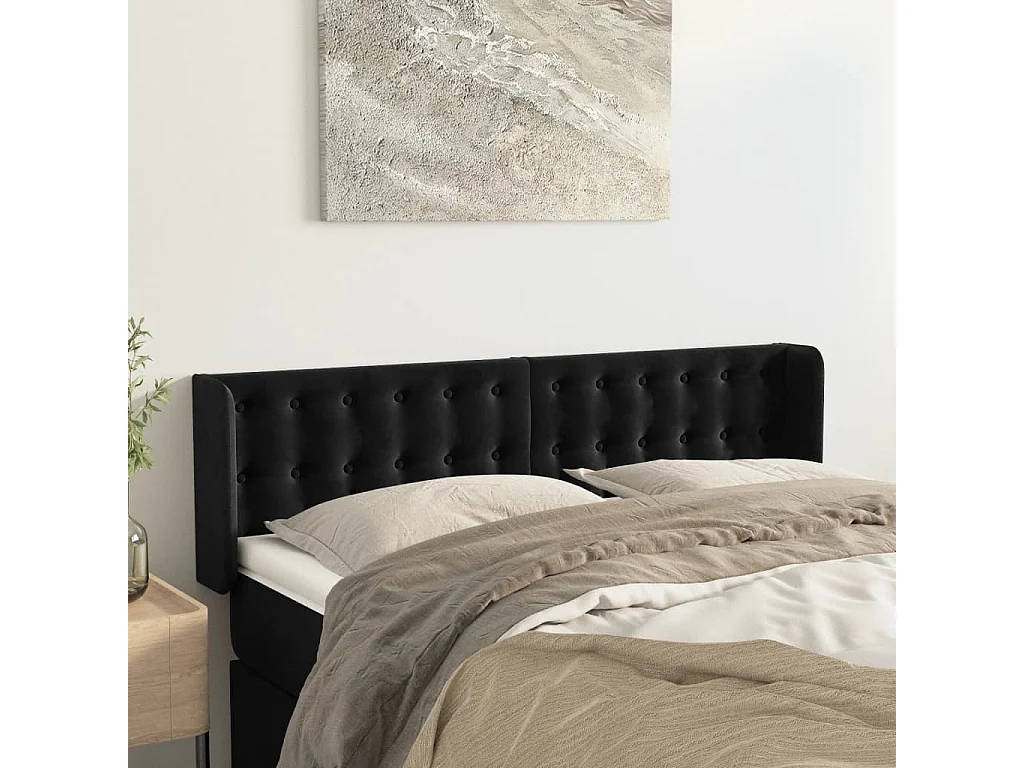 Tête de lit avec oreilles Noir 147x16x78/88 cm Velours POI51319 BonneVie Meuble
