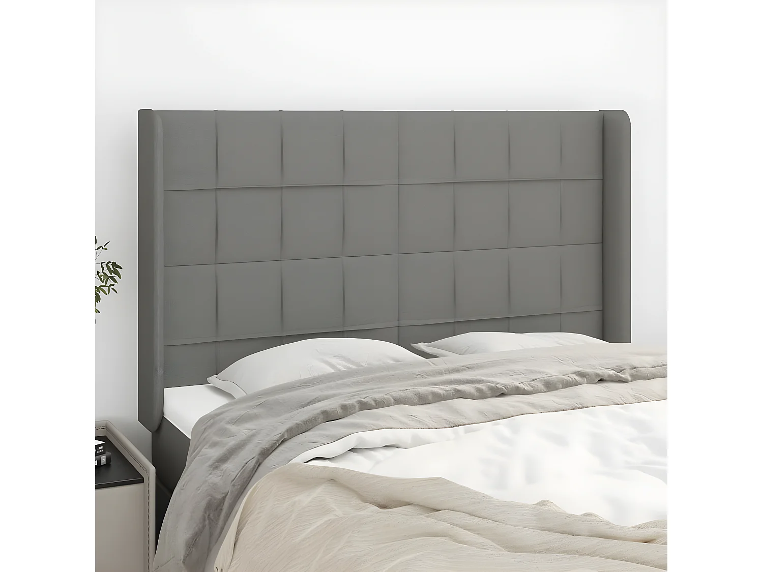 Tête de lit avec oreilles Gris foncé 147x16x118/128 cm Tissu POI16602 BonneVie Meuble