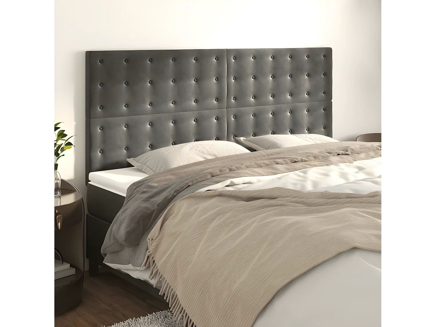 Hoofdborden 4 st 90x5x78/88 cm fluweel donkergrijs NL610508