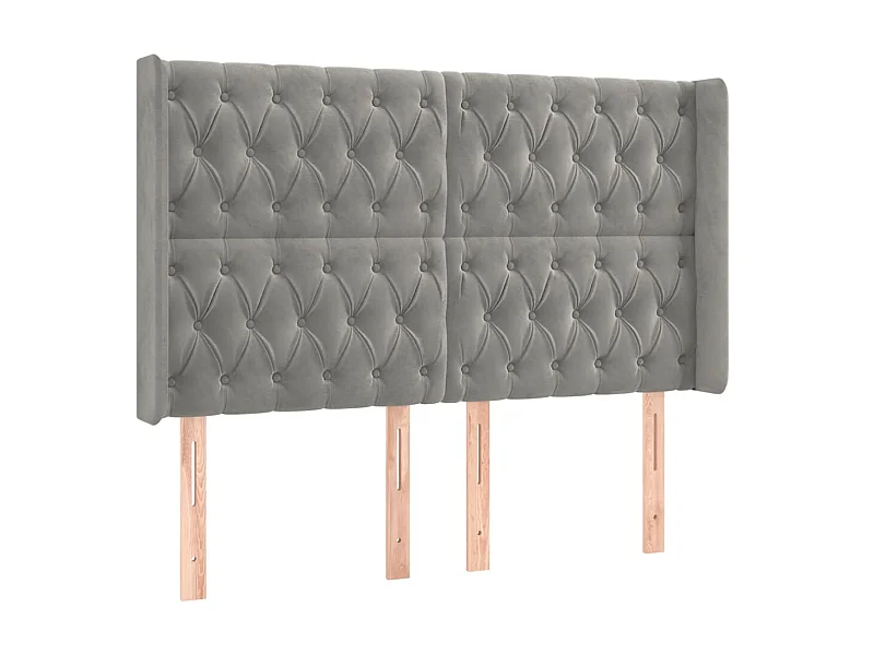 Kopfteil,Bettkopfteil mit Ohren Hellgrau 163x16x118/128 cm Samt -gkd944399