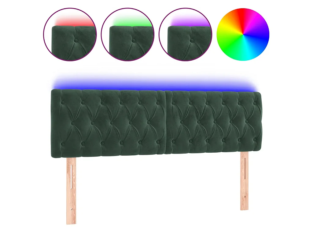 Cabecero con LED de terciopelo verde oscuro 144x7x78/88 cm ES95785