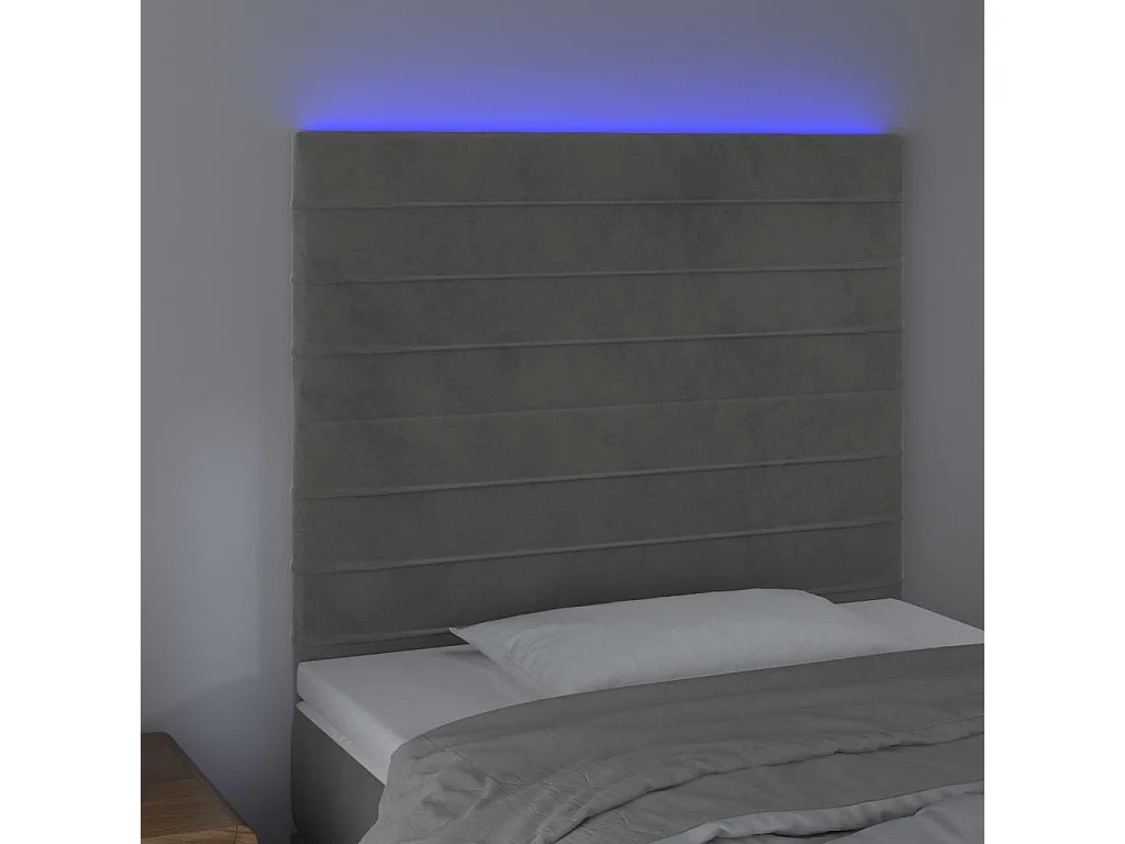 Tête de lit à LED Gris clair 80x5x118/128 cm Velours POI71935 BonneVie Meuble