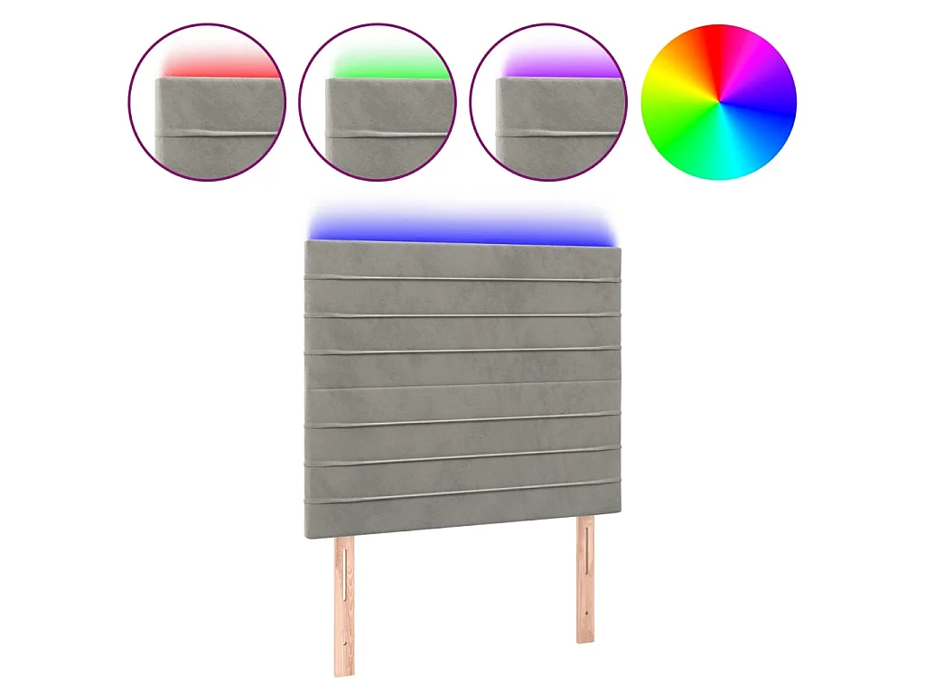 Tête de lit à LED Gris clair 80x5x118/128 cm Velours POI71935 BonneVie Meuble