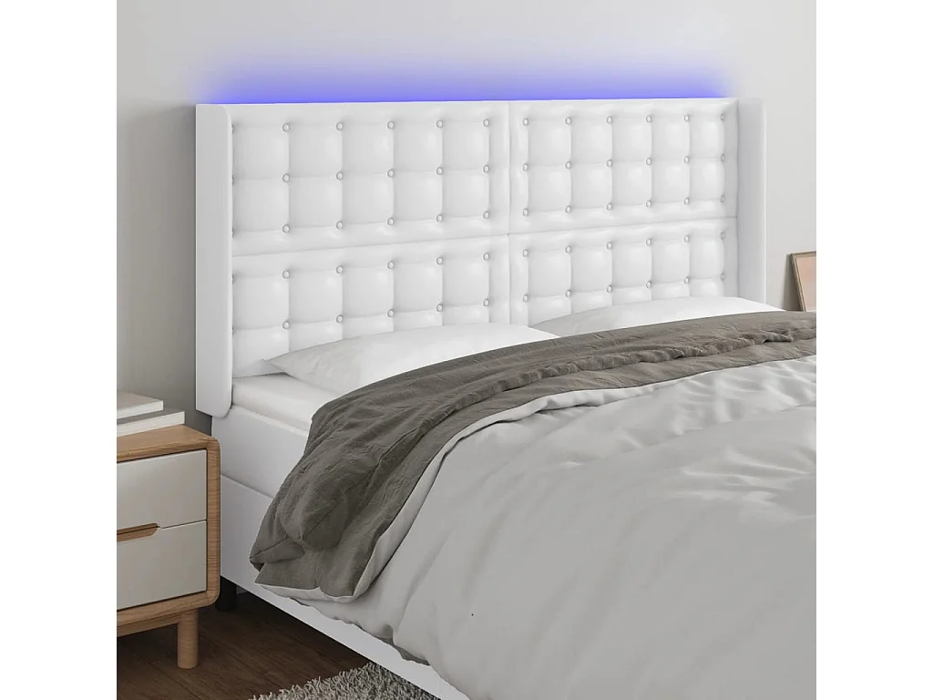 Tête de lit à LED Blanc 203x16x118/128 cm Similicuir POI83259 BonneVie Meuble