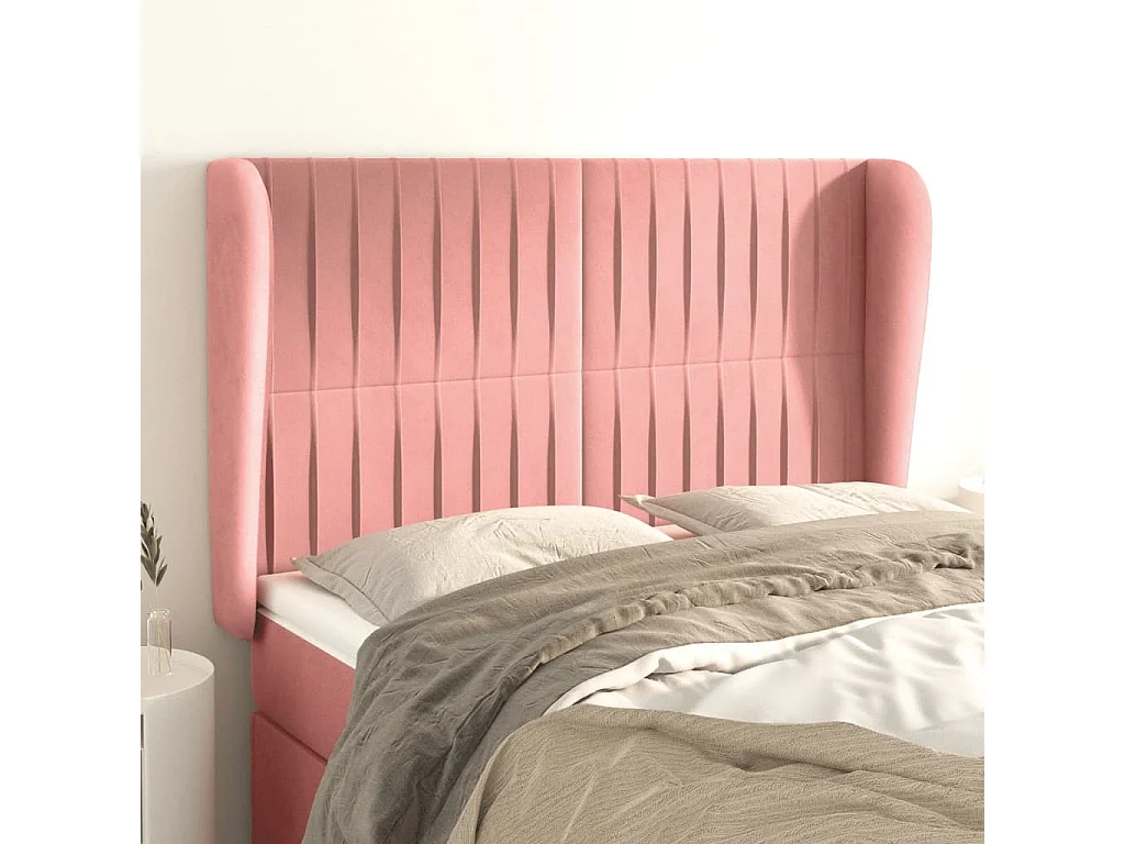 Tête de lit avec oreilles Rose 147x23x118/128 cm Velours POI36291 BonneVie Meuble