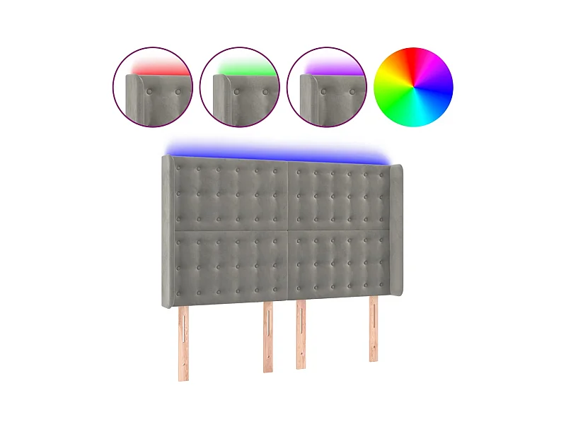 LED Kopfteil,Bettkopfteil Hellgrau 147x16x118/128 cm Samt -gkd966576