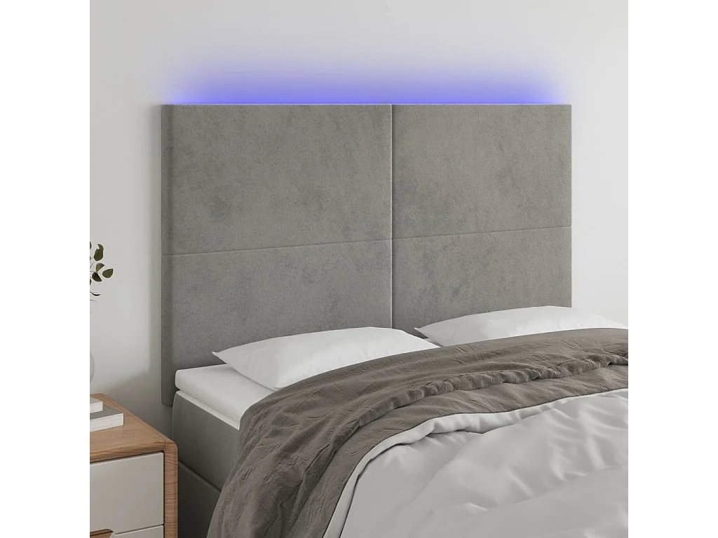 Tête de lit à LED Gris clair 144x5x118/128 cm Velours POI98430 BonneVie Meuble