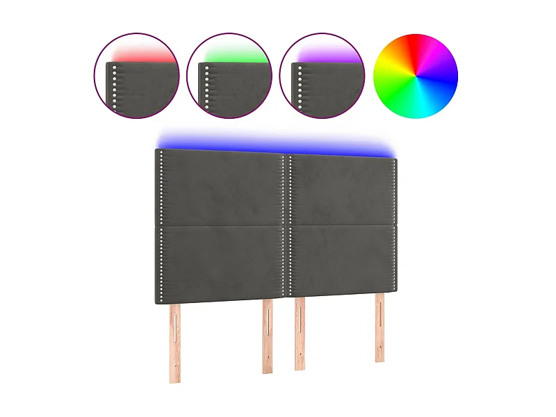 Tête de lit à LED Gris foncé 144x5x118/128 cm Velours POI97486 BonneVie Meuble