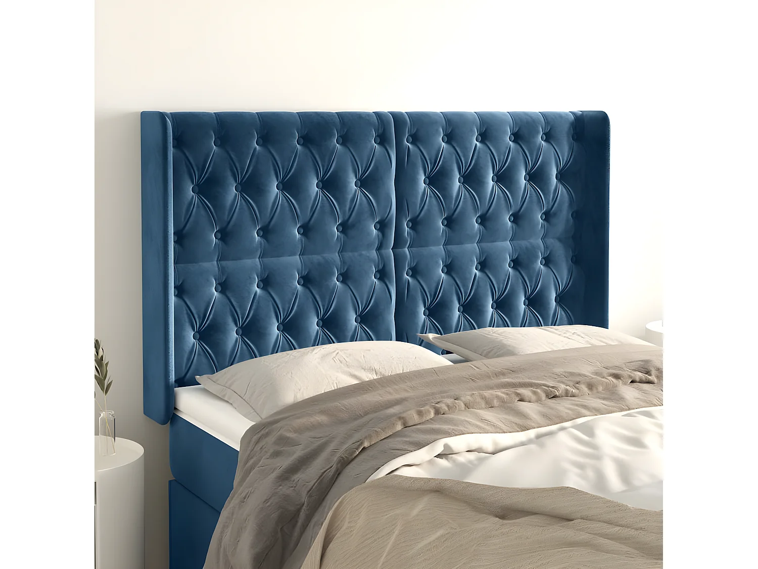 Cabecero con orejas de terciopelo azul oscuro 163x16x118/128 cm ES40287