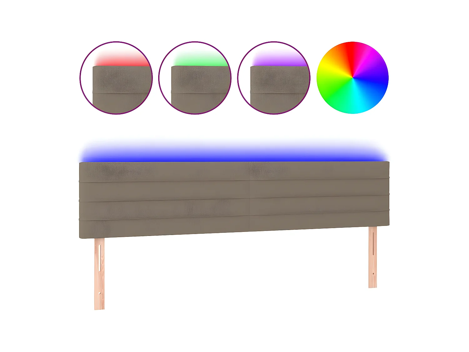 Testiera | Testata del letto a LED Tortora 180x5x78/88 cm in Tessuto