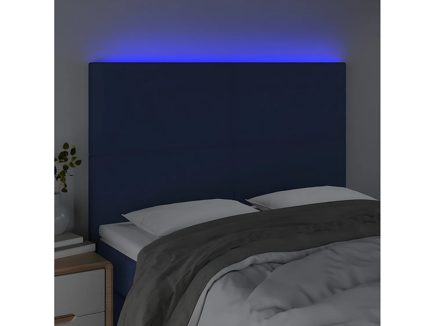 Tête de lit à LED Bleu 144x5x118/128 cm Tissu POI46559 BonneVie Meuble