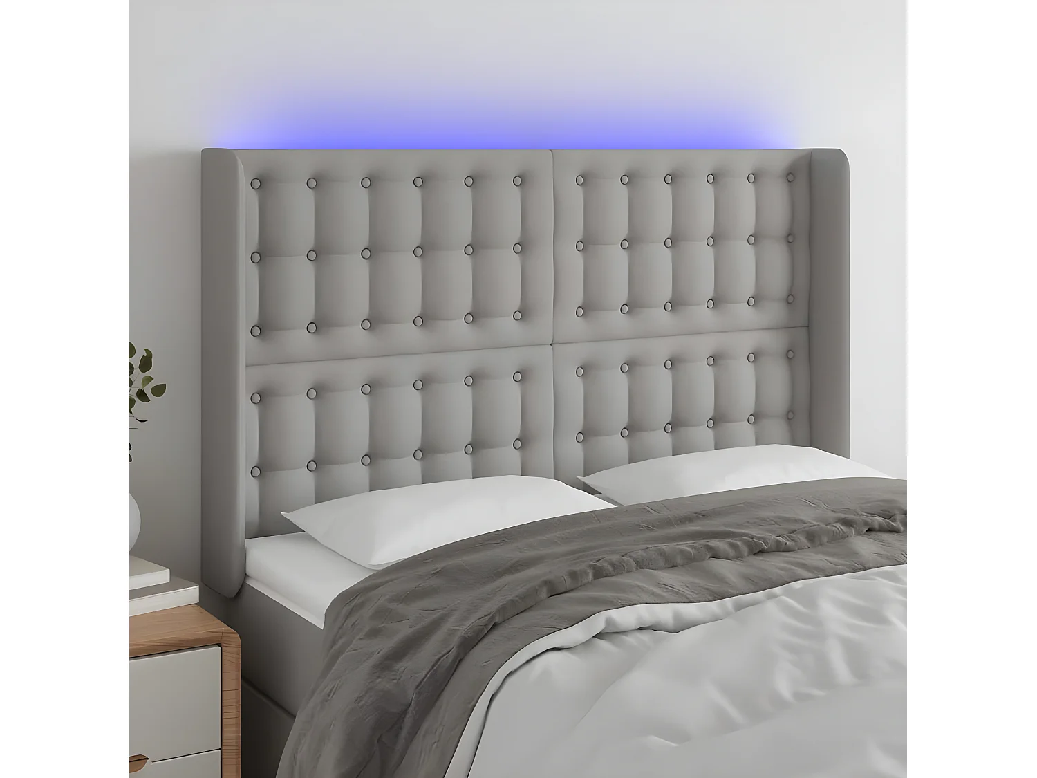 Tête de lit à LED Gris clair 147x16x118,128 cm Tissu LKC81916 BonneVie Meuble